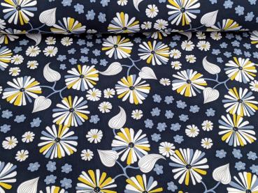 Reststück Baumwolljersey Florales Zauber Dunkelblau 50 x 150 cm